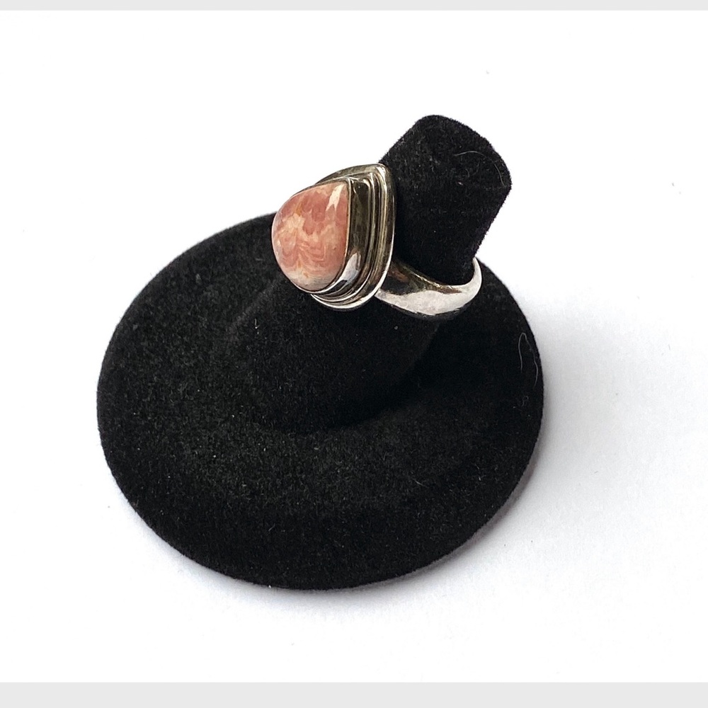 Vintage Sterling Silver Pink Rhodochrosite Ring Size 6 - Picture 5 of 9